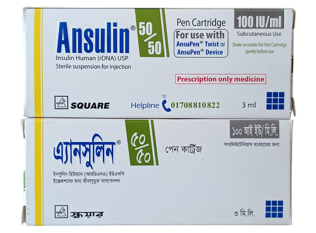 INJECTION : ANSULIN 50/50 PEN CARTRIDGE 100IU